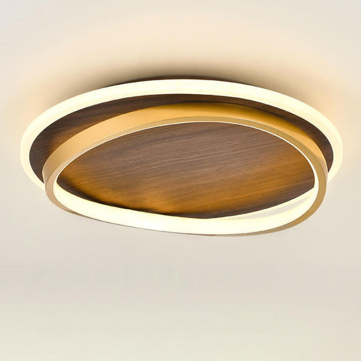 Nordic Minimalist Circular Walnut Grain LED Flush Mount Ceiling Light