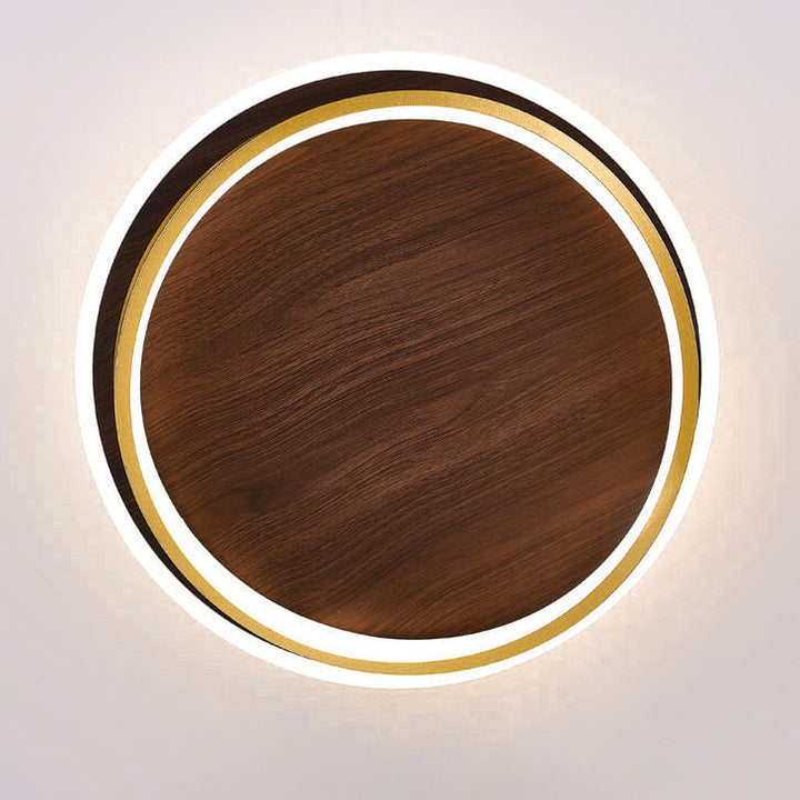 Nordic Minimalist Circular Walnut Grain LED Flush Mount Ceiling Light