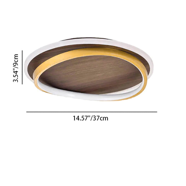 Nordic Minimalist Circular Walnut Grain LED Flush Mount Ceiling Light