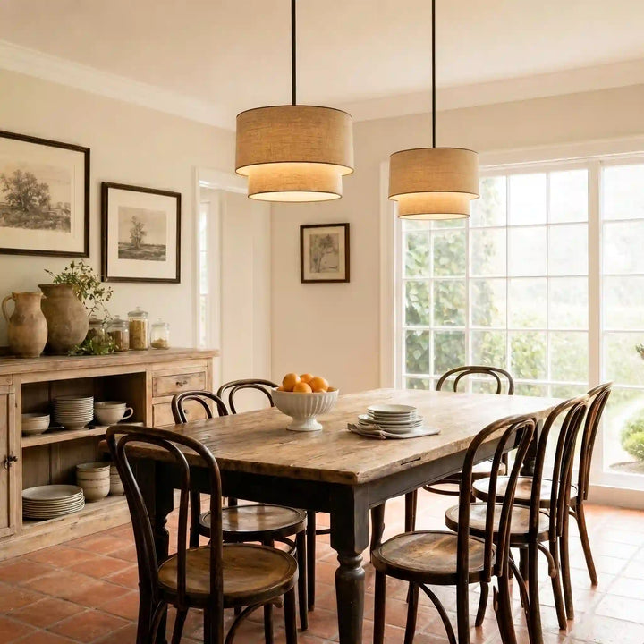 Beck Modern Fabric Natural Linen Double Drum Chandelier