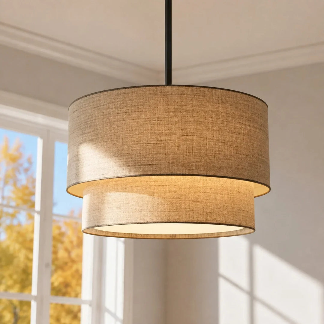 Beck Modern Fabric Natural Linen Double Drum Chandelier