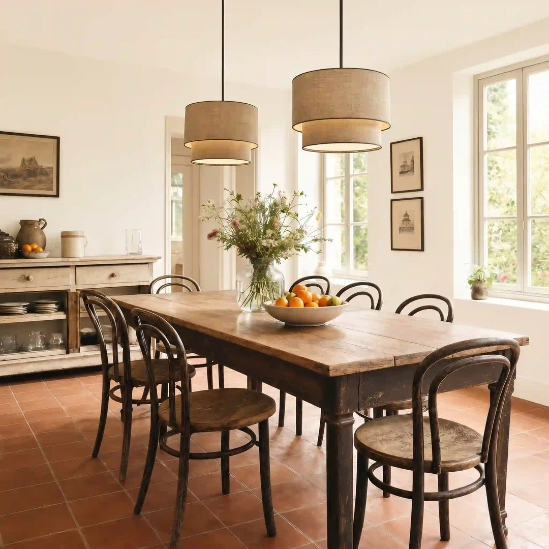 Beck Modern Fabric Natural Linen Double Drum Chandelier
