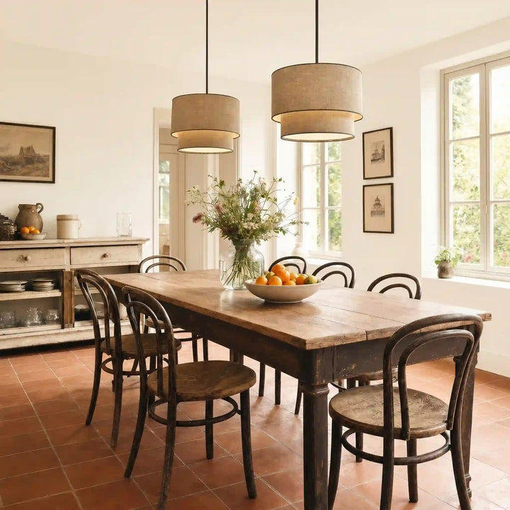 Beck Modern Fabric Natural Linen Double Drum Chandelier