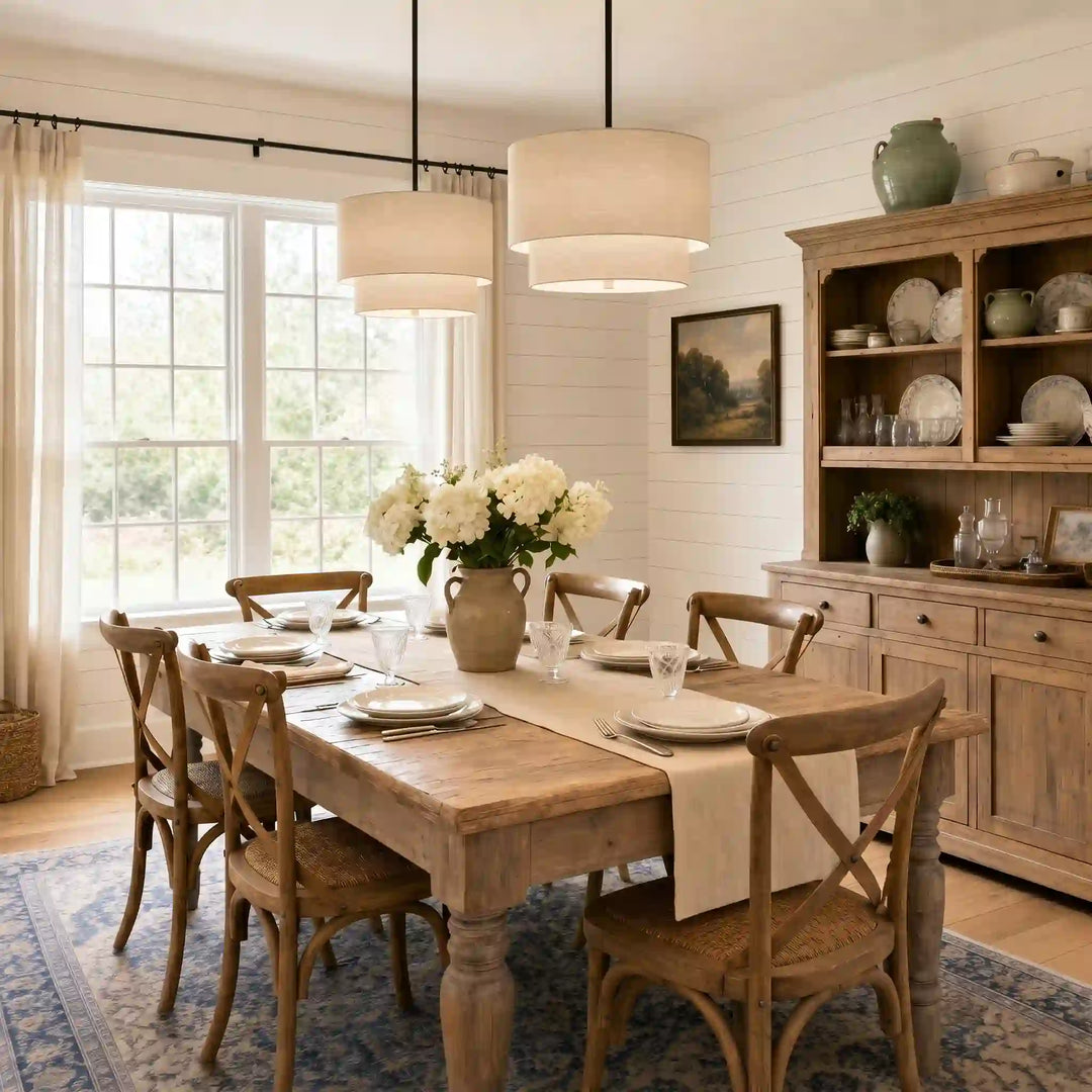 Beck Modern Fabric Natural Linen Double Drum Chandelier