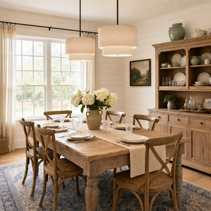 Beck Modern Fabric Natural Linen Double Drum Chandelier