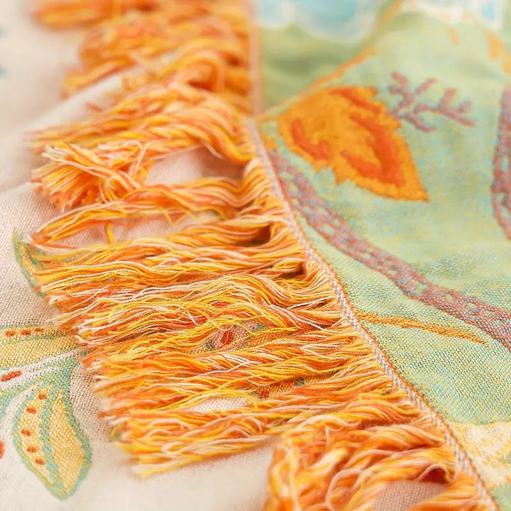 Boho Floral Cotton Throw | Four Layer Gauze with Tassels