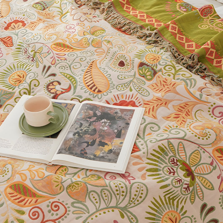 Boho Cotton Throw | Folk Art Pattern with Tassels