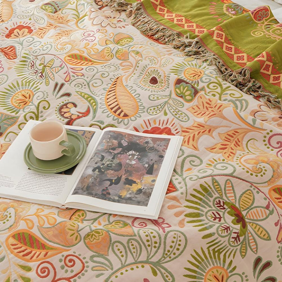 Boho Cotton Throw | Folk Art Pattern with Tassels