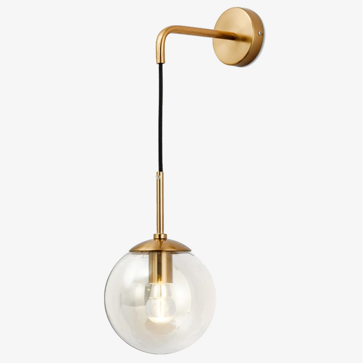 Glass Globe Wall Light with Hanging Arm | Gold or Black