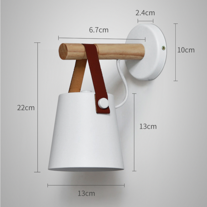 Wood Bar Wall Light with Hanging Strap | Black or White Shade