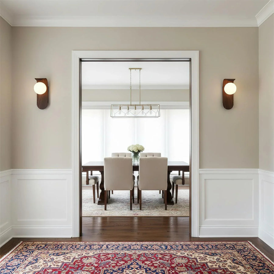 Wood Wall Light With Opal Globe Shade, view 3