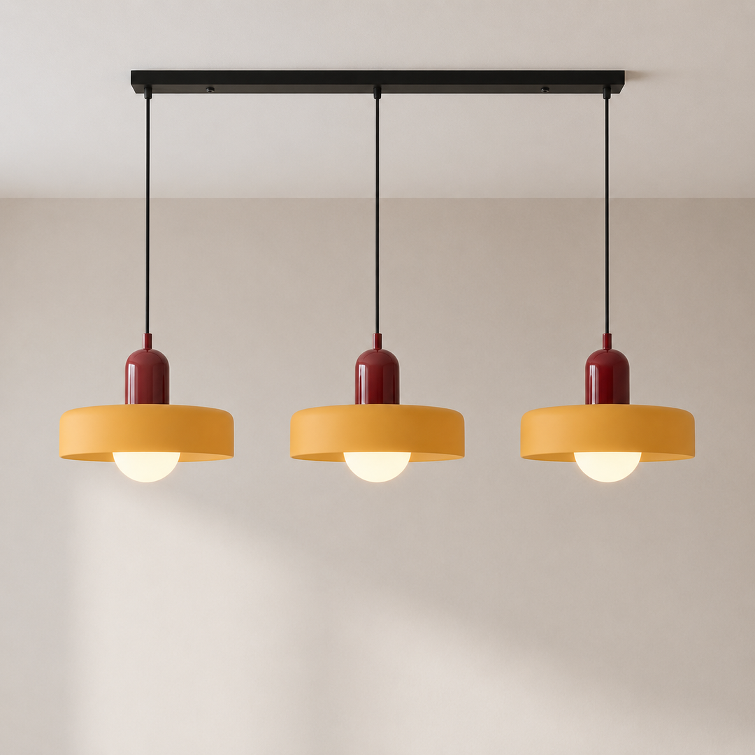 3-Head Bauhaus Colored Glass Pendant Light