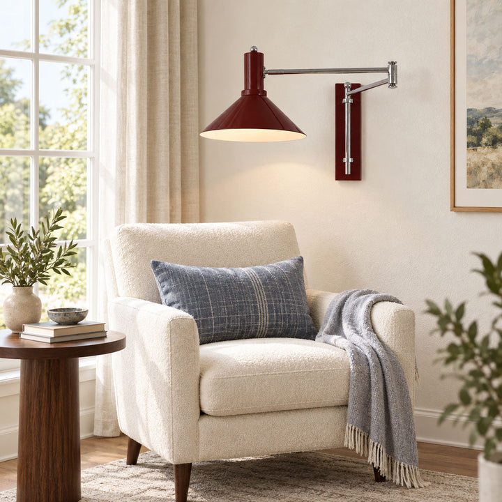 Swing Arm Cone Wall Light | Enamelled Iron, Pull Cord