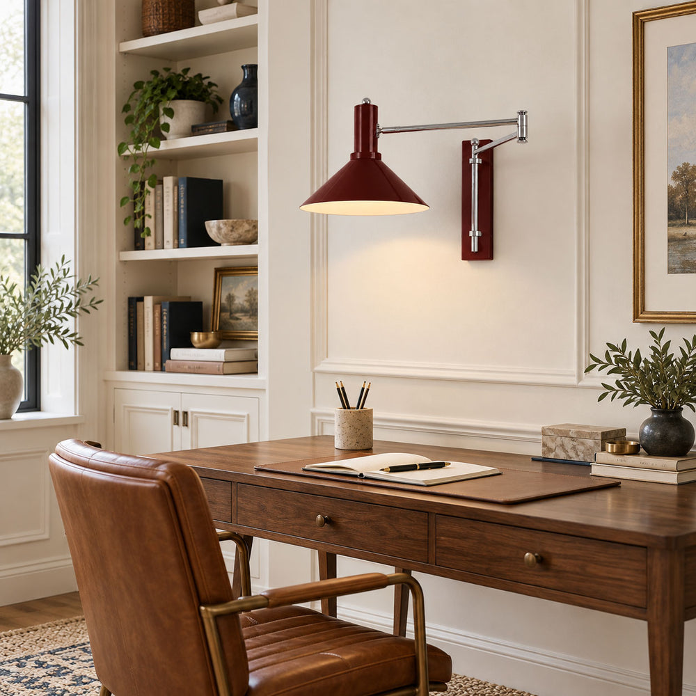 Swing Arm Cone Wall Light | Enamelled Iron, Pull Cord