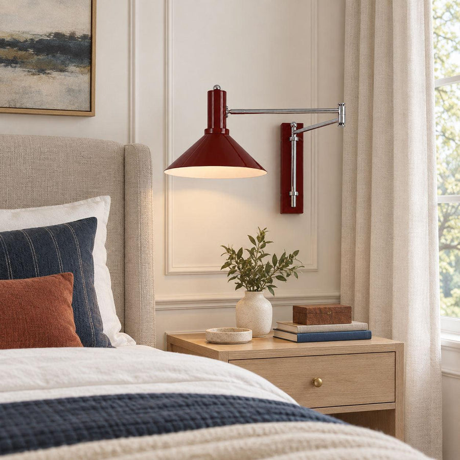 Swing Arm Cone Wall Light | Enamelled Iron, Pull Cord