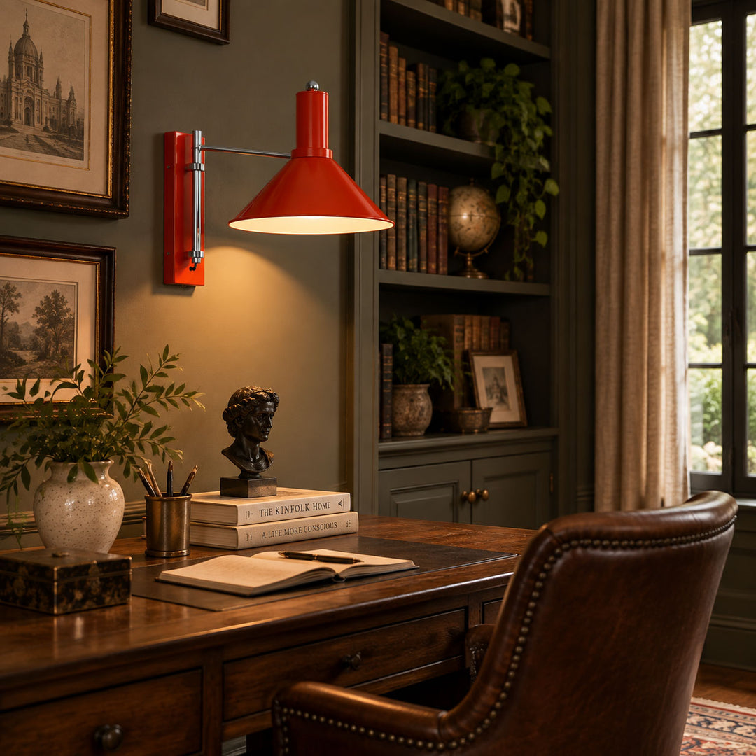 Swing Arm Cone Wall Light | Enamelled Iron, Pull Cord