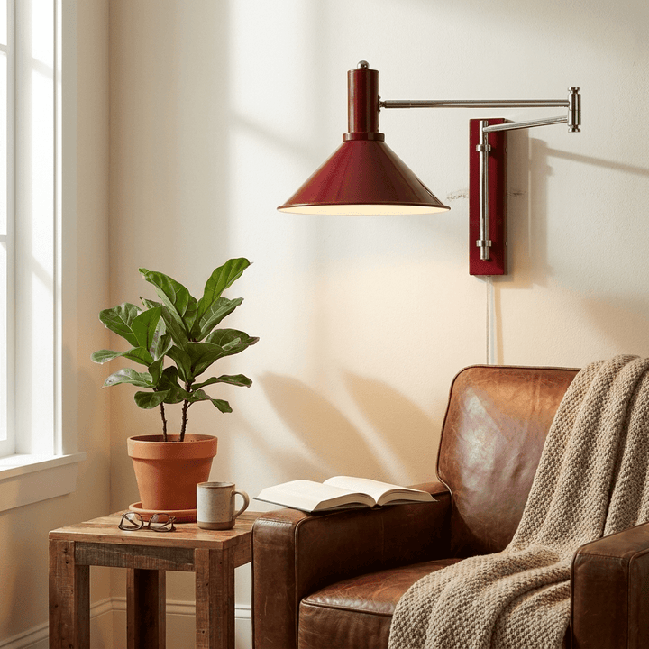 Swing Arm Cone Wall Light | Enamelled Iron, Pull Cord