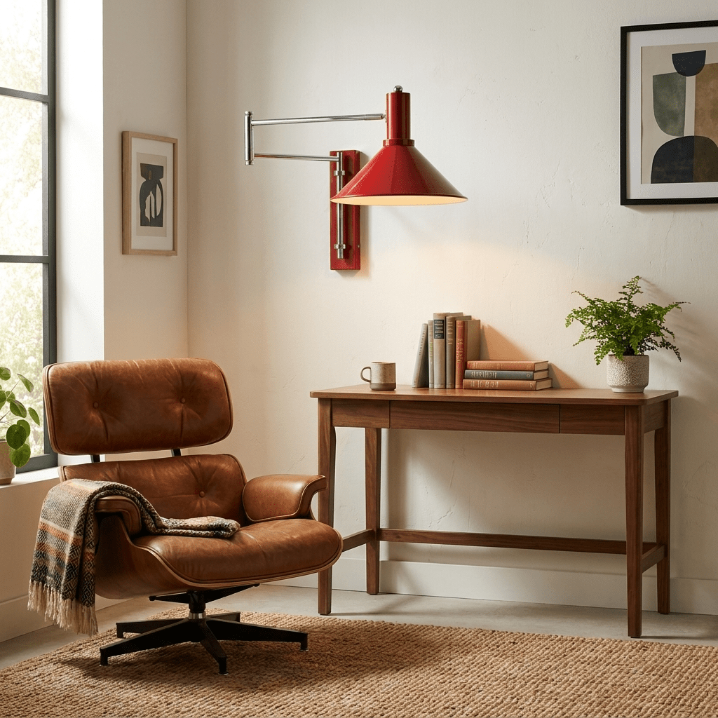Swing Arm Cone Wall Light | Enamelled Iron, Pull Cord