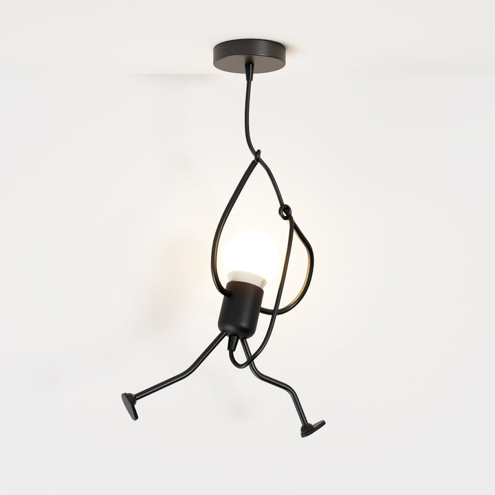 Climbing Figure Pendant Light | Black Wrought Iron, 1 or 3 Lights