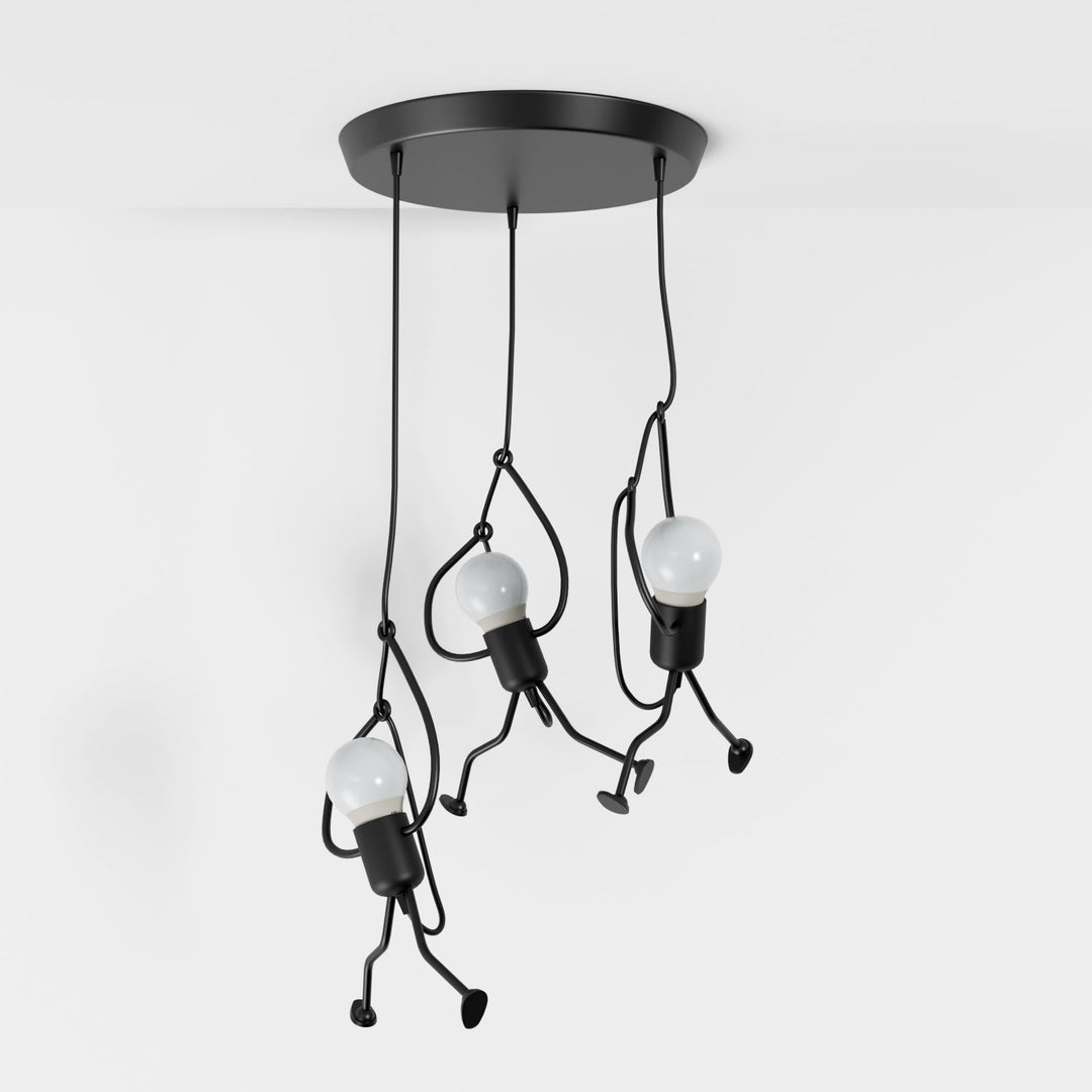 Climbing Figure Pendant Light | Black Wrought Iron, 1 or 3 Lights