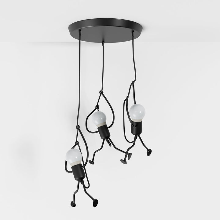 Climbing Figure Pendant Light | Black Wrought Iron, 1 or 3 Lights
