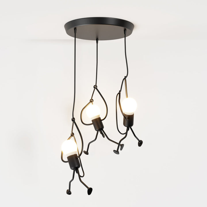 Climbing Figure Pendant Light | Black Wrought Iron, 1 or 3 Lights