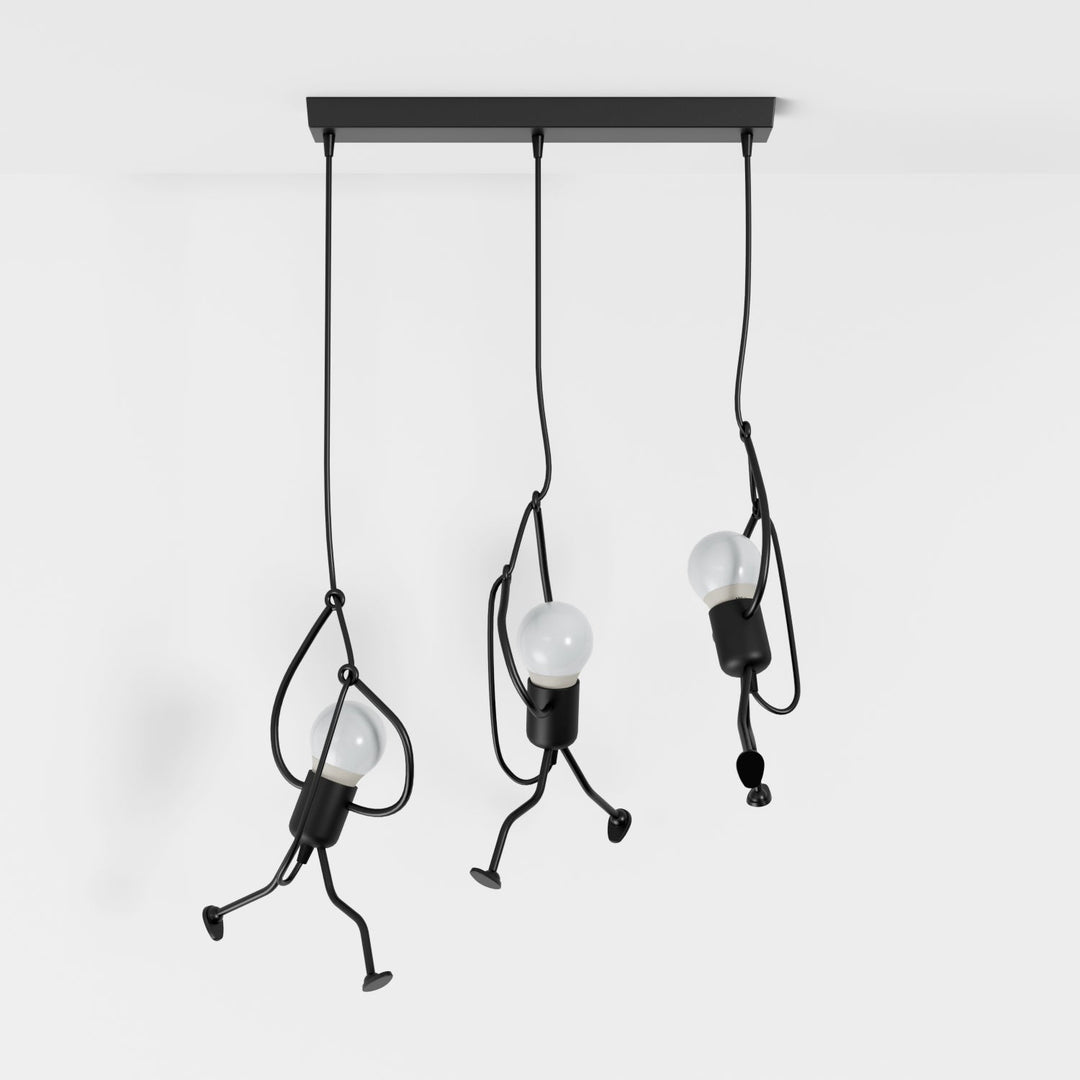 Climbing Figure Pendant Light | Black Wrought Iron, 1 or 3 Lights