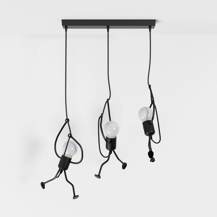 Climbing Figure Pendant Light | Black Wrought Iron, 1 or 3 Lights