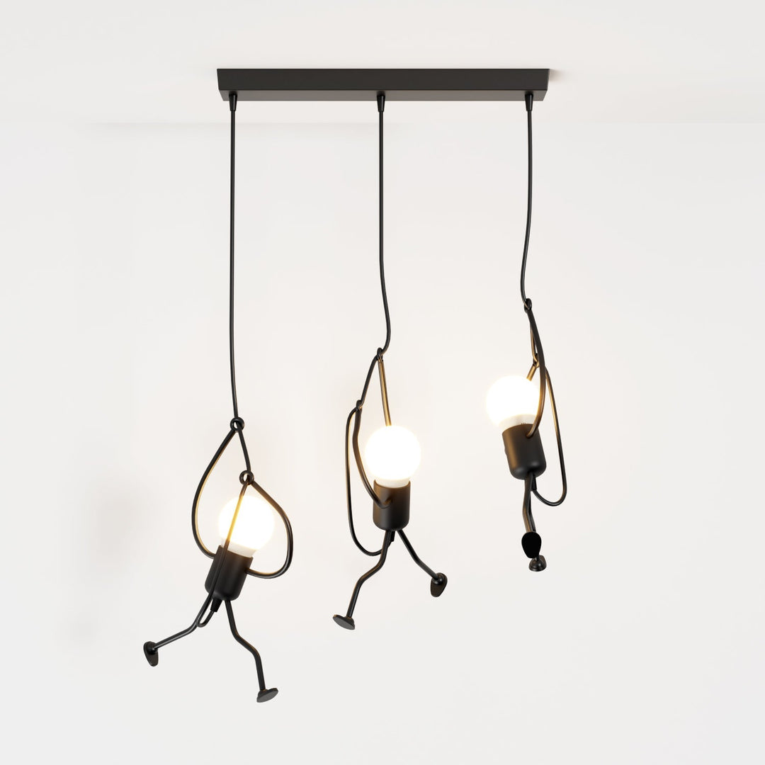 Climbing Figure Pendant Light | Black Wrought Iron, 1 or 3 Lights