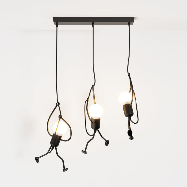 Climbing Figure Pendant Light | Black Wrought Iron, 1 or 3 Lights