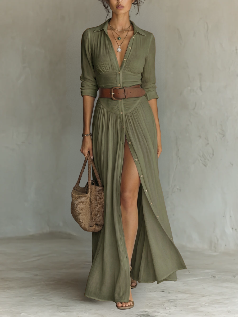 Women's Long-Sleeve Collared Summer Dress – image 3