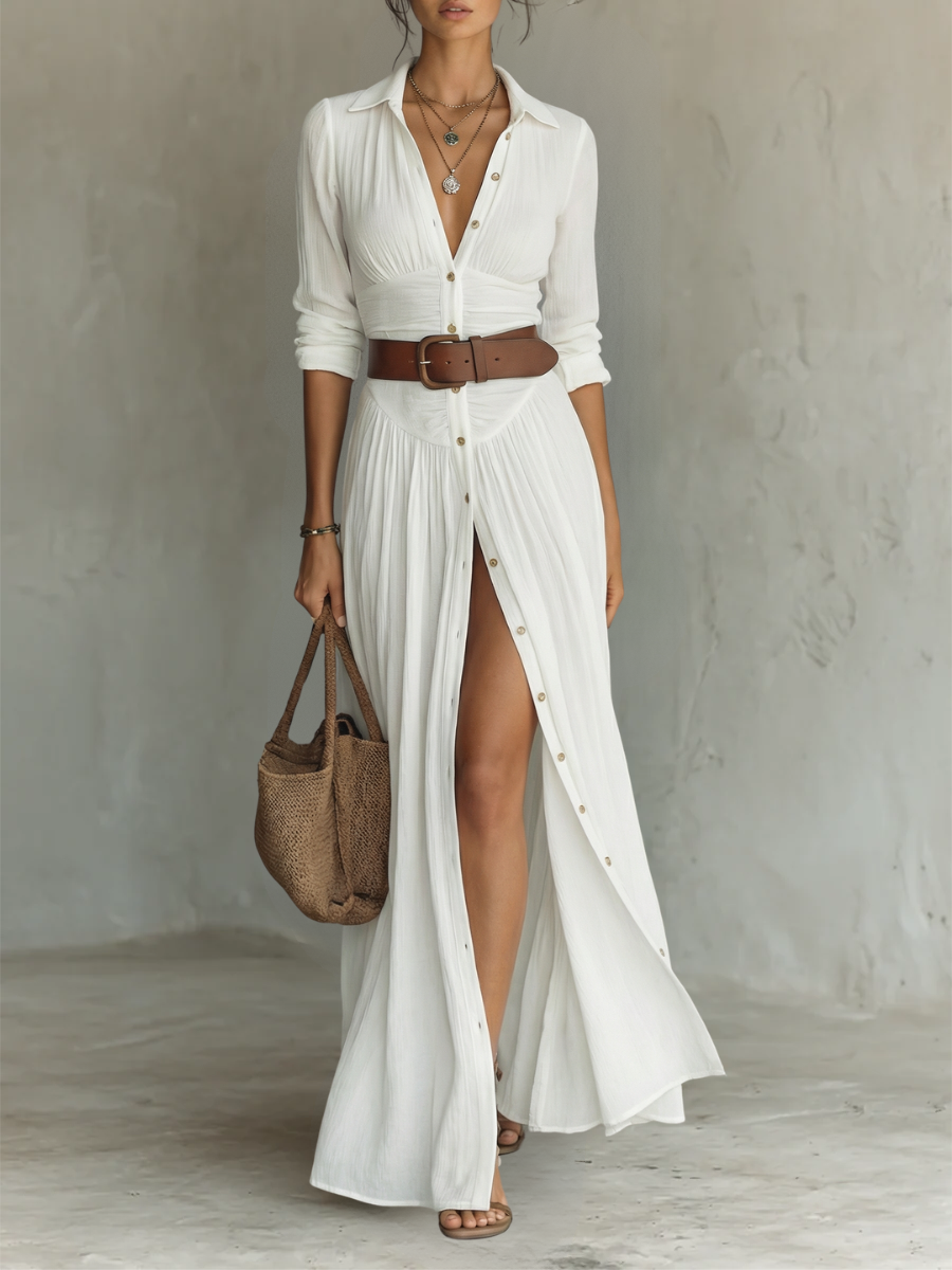 Women's Long-Sleeve Collared Summer Dress – image 1