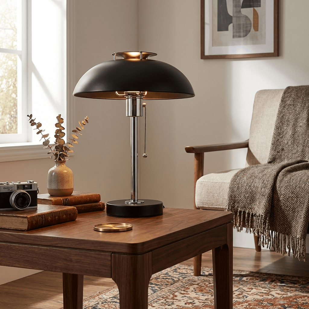 Chrome Mushroom Table Lamp | Metal Dome, Four Colours