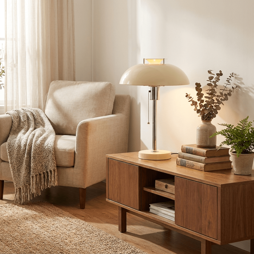 Chrome Mushroom Table Lamp | Metal Dome, Four Colours