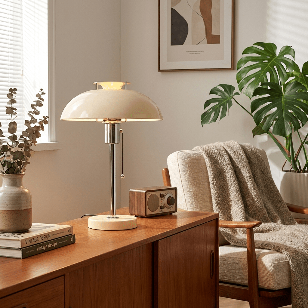 Chrome Mushroom Table Lamp | Metal Dome, Four Colours