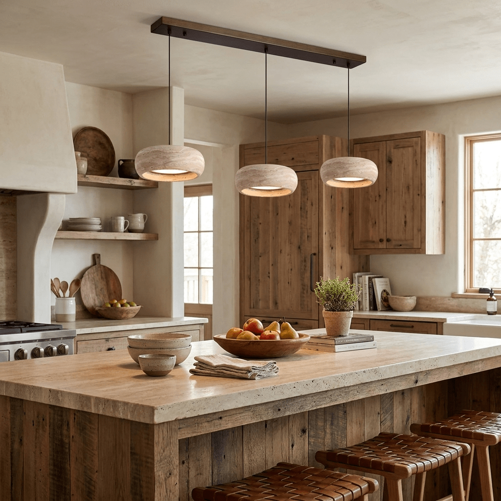 Travertine Ring Pendant Light | Black Downrod, 1 to 3 Heads