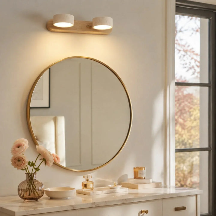 Elias Rustic Adjustable Travertine Wood Wall Sconce
