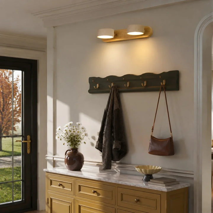 Elias Rustic Adjustable Travertine Wood Wall Sconce