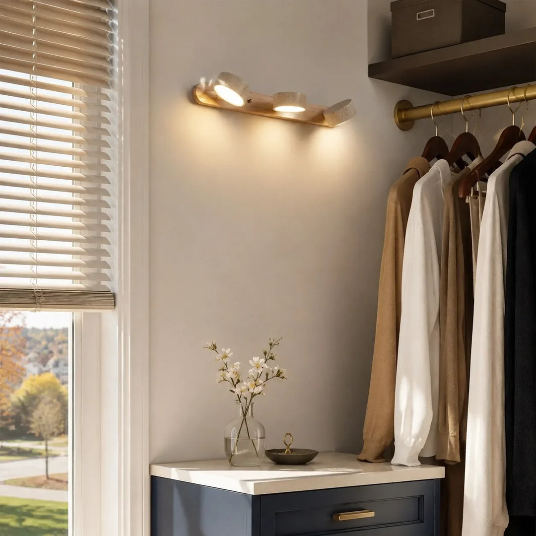 Elias Rustic Adjustable Travertine Wood Wall Sconce