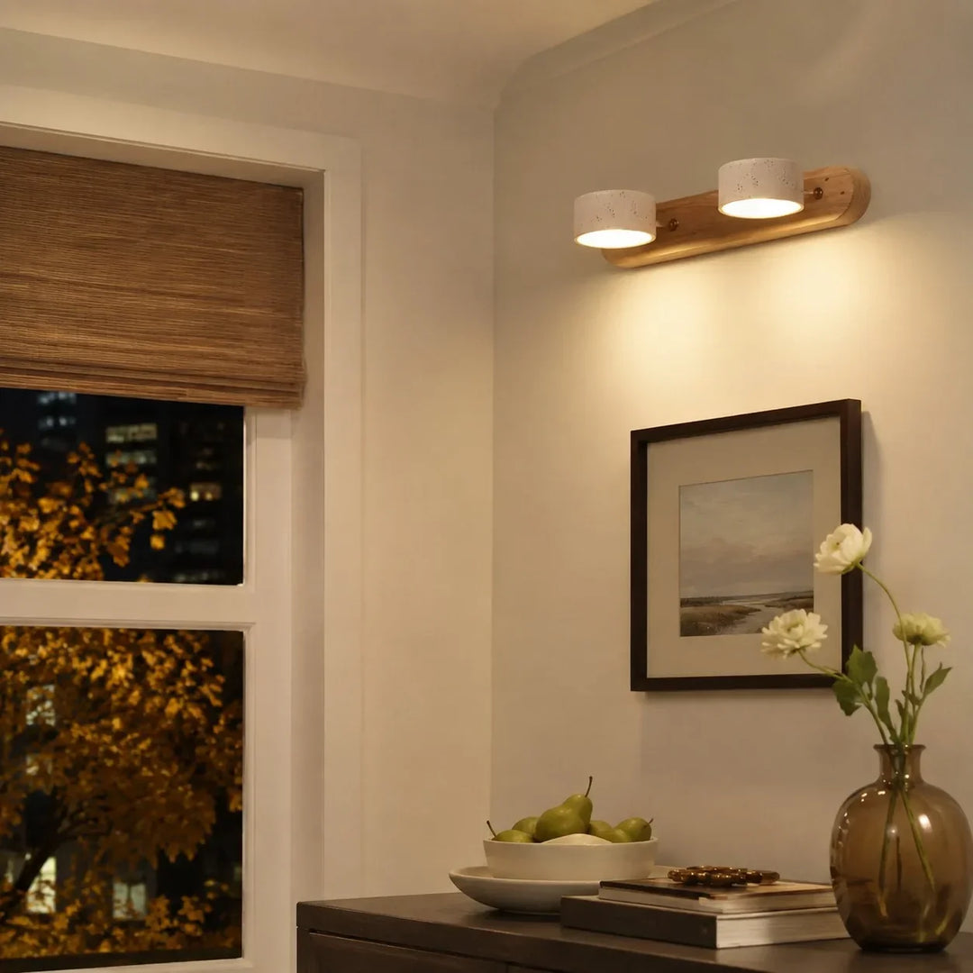 Elias Rustic Adjustable Travertine Wood Wall Sconce