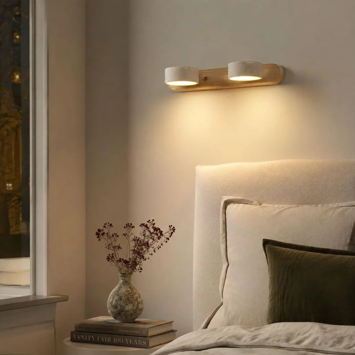Elias Rustic Adjustable Travertine Wood Wall Sconce