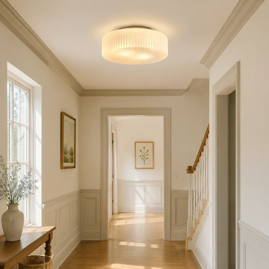 Elowen Modern Opaline Ribbed Glass Ceiling Lamp