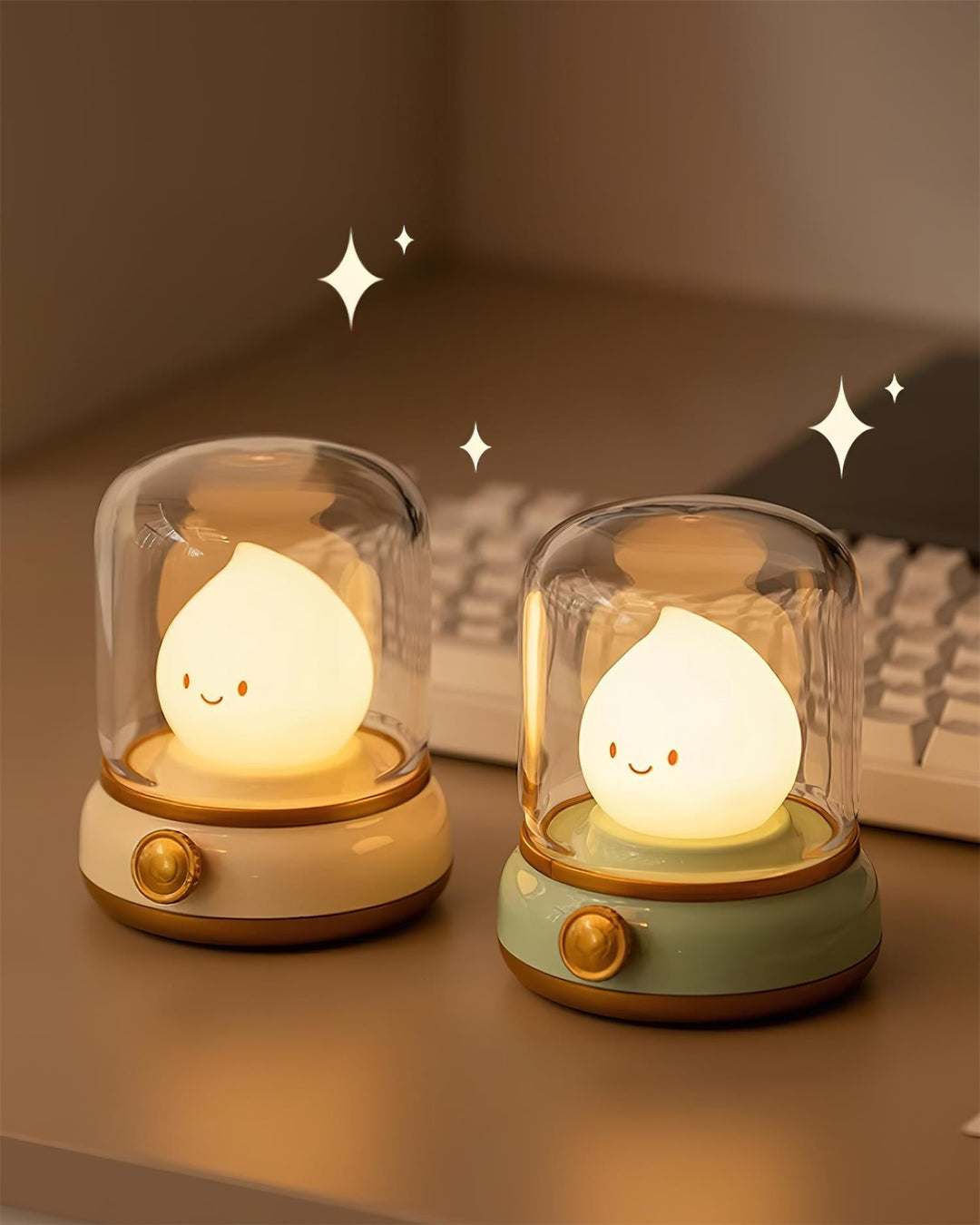 Rechargeable Flame Night Light | Glass Dome Bedside Lamp