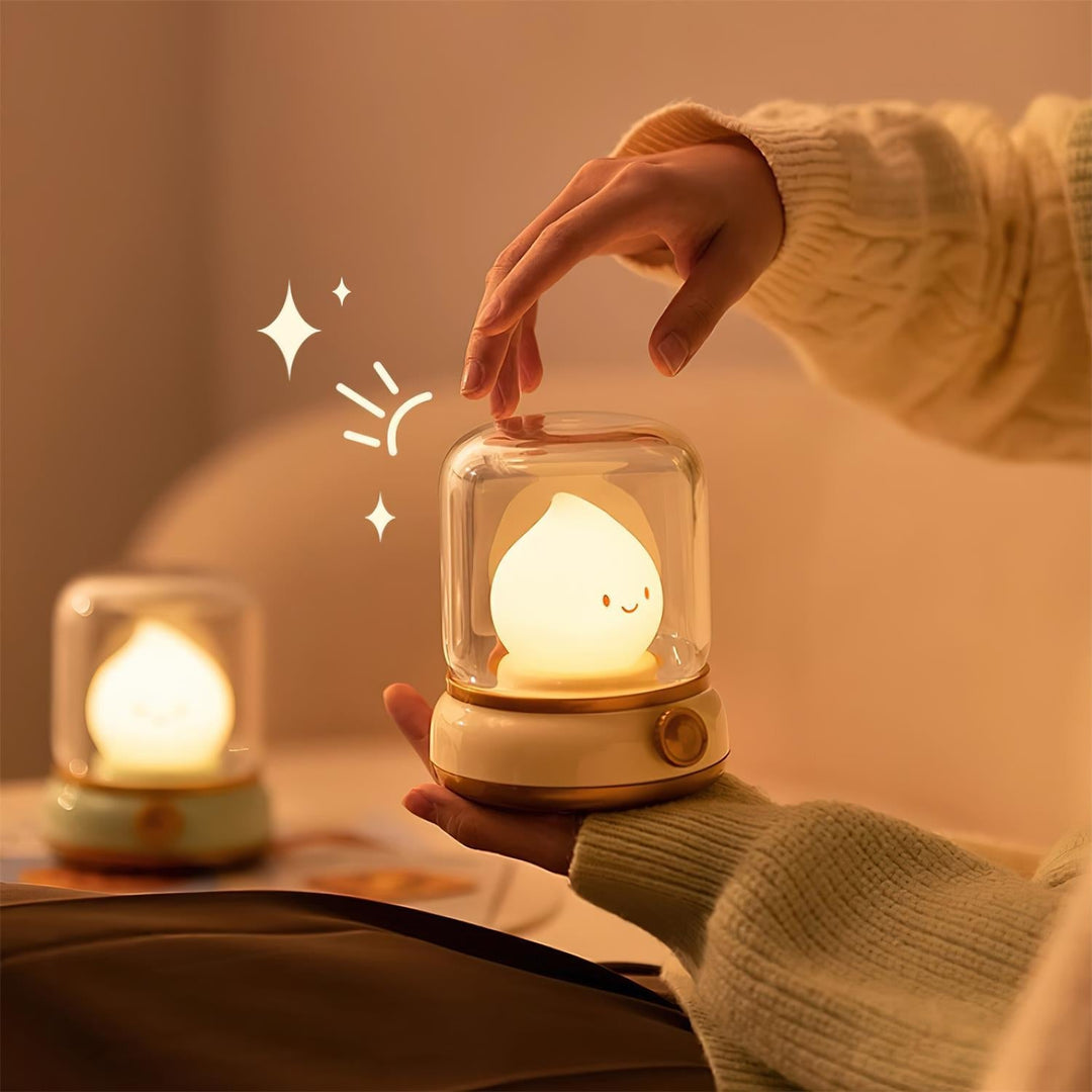 Rechargeable Flame Night Light | Glass Dome Bedside Lamp