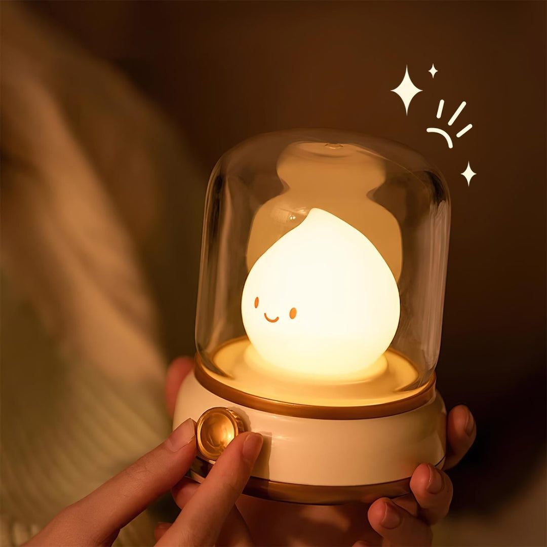 Rechargeable Flame Night Light | Glass Dome Bedside Lamp