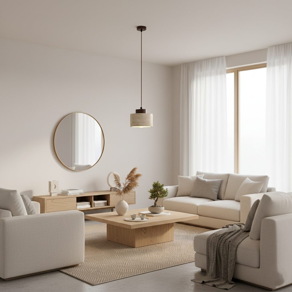 Nordic Travertine Pendant Light With Natural Stone Shade, view 8