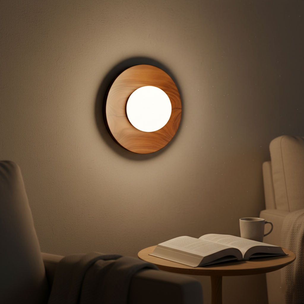 Natural Wood Wall Light with Opal Globe | Walnut or Oak Tone