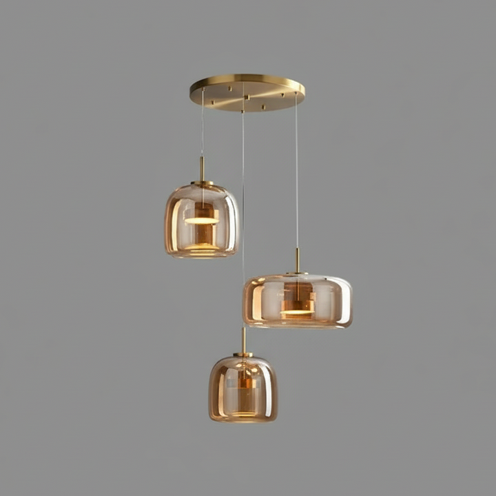 Auri Glass Pendant Light Amber 3 Head | Celestre