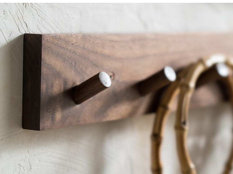 Solid Wood Peg Rail | Walnut or Beech, 4 to 6 Pegs