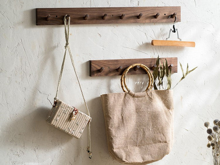 Solid Wood Peg Rail | Walnut or Beech, 4 to 6 Pegs